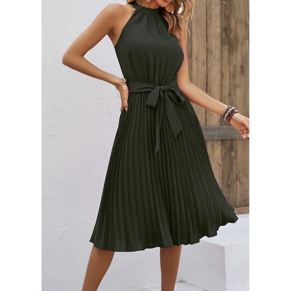 Women's 2026 Summer Sleeveless Halter Neck Pleated Midi Cocktail Dress NWT XL